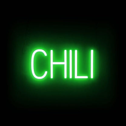 SpellBrite CHILI Sign | Restaurant-Related Sign with Neon Look, Green LED Light | 15.0" x 6.3"