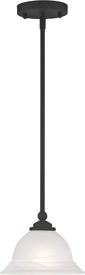Livex Lighting Glass Shade 4256-04 North Port 1 Light Black Mini Pendant with White Alabaster Glass