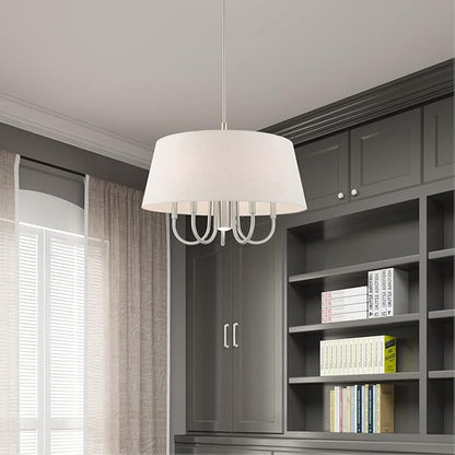 Livex Lighting 50805-91 Belclaire - Six Light Chandelier, Brushed Nickel Finish with Oatmeal Fabric Shade