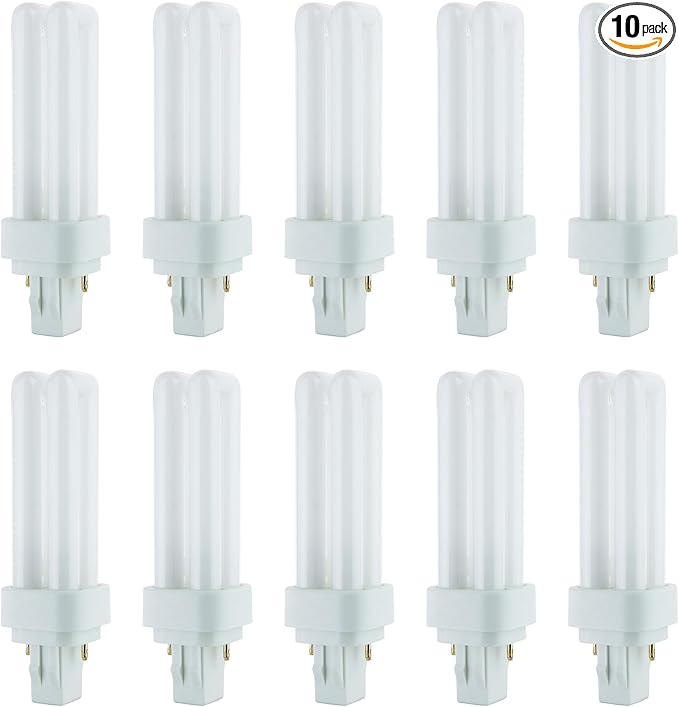Sunlite 40541 PLD13/SP41K/10PK Double Twin Tube Compact Fluorescent Lamp, PLD 2-Pin, 13 Watts, 660 Lumens, 4100K Cool White, 2-Pin (GX23-2) Base, 10 Pack