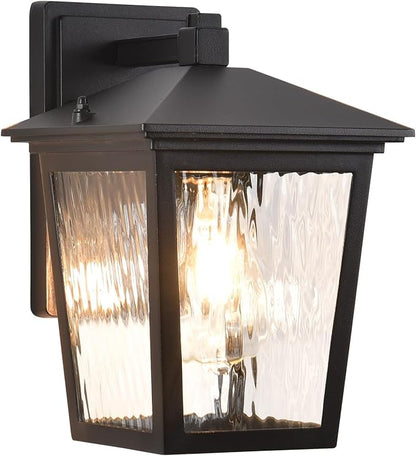 Outdoor Wall Light, Exterior Waterproof Wall Sconce in Black, Anti-Rust Outdoor Light Fixture with Water Glass, Modern Outdoor Wall Lantern for House Balcony Entryway Garage