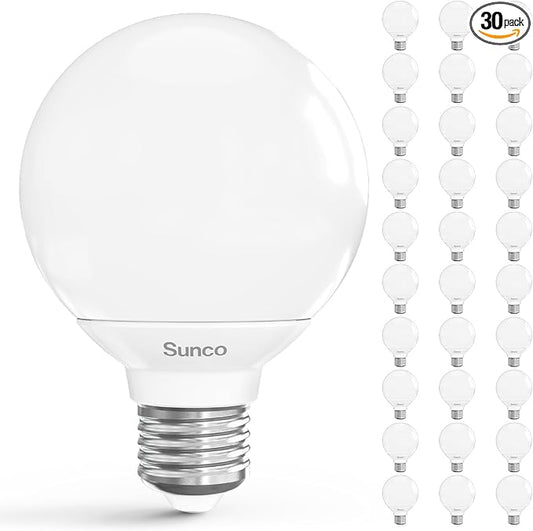 Sunco 30 Pack G25 LED Light Bulbs, Vanity Globe Bathroom Light Bulb, 450 LM, 4000K Cool White, 6W (40W Equivalent), Dimmable Mirror Vanity Decorative Bulb, E26 Base UL.