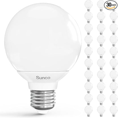 Sunco 30 Pack G25 LED Light Bulbs, Vanity Globe Bathroom Light Bulb, 450 LM, 3000K Warm White, 6W (40W Equivalent), Dimmable Mirror Vanity Decorative Bulb, E26 Base UL