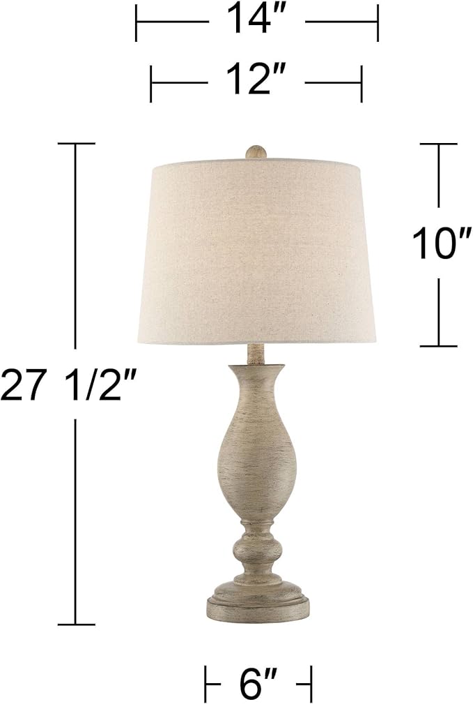 Regency Hill Serena Country Cottage Natural Traditional Table Lamps 27.5" Tall Set of 2 Cream Beige Gray Faux Wood Oatmeal Drum Shade for Living Room Bedroom House Bedside Nightstand Home
