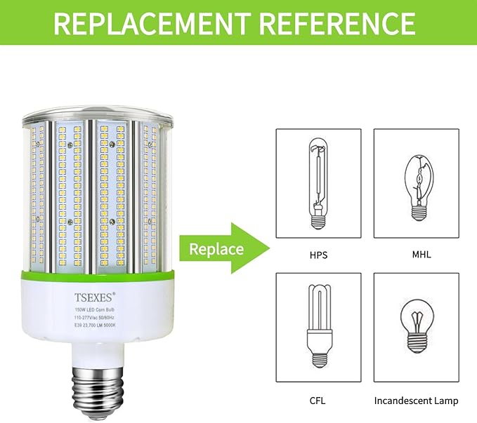 2 Pack LED Corn Bulb 150W,E39 Mogul Base,23700Lm 5000K Corn Light Bulb Replacement Metal Halide HID CFL for Commercial Industrial Lighting Warehouse High Bay Light Fixture Garage Workshop
