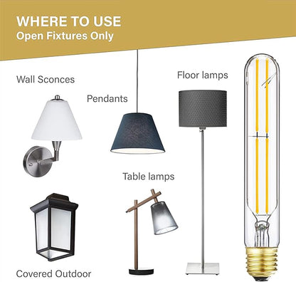 T10 Led Tubular Bulb,60 Watt Incandescent Bulb,6W T10 Dimmable Edison Led Long,3000K Soft White,600lm,E26 Medium Base Lamp,7.3in,4-Pack