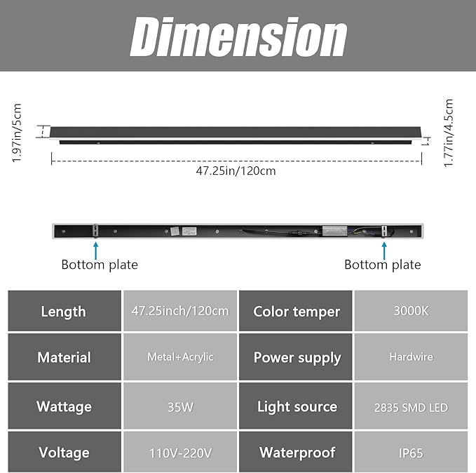 2 Pack 56.3inch Long Outdoor LED Wall Lights 45W Black 3000K Warm White Porch Lights Acrylic Waterproof IP65 Exterior Wall Light Fixtures for House Patio Porch Courtyard
