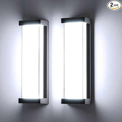 10%-100% Dimming LED Modern Outdoor Wall Light 2 Packs, 16in 6000K Dimmable Porch & Patio Wall Light Fixture,Black Aluminum&Dual PC Wall Lights for Garage Living Room Courtyard House(2Packs 6000K)