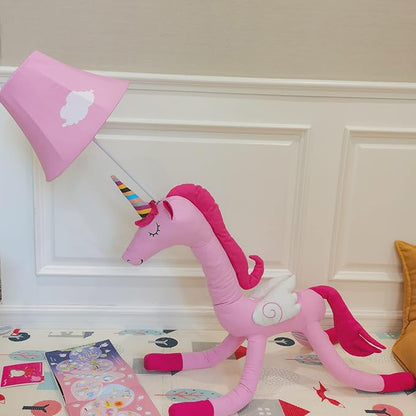 Kids Floor Lamp, 51" Pink Unicorn Standing Lamp with Hand-Stitched Toy Design, Modern Bedroom & Living Room Decor, Includes E26 LED Bulb