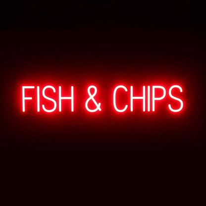 SpellBrite FISH & CHIPS Sign | Food-Related Sign with Neon Look, Red LED Light Source | 37.8" x 6.3"