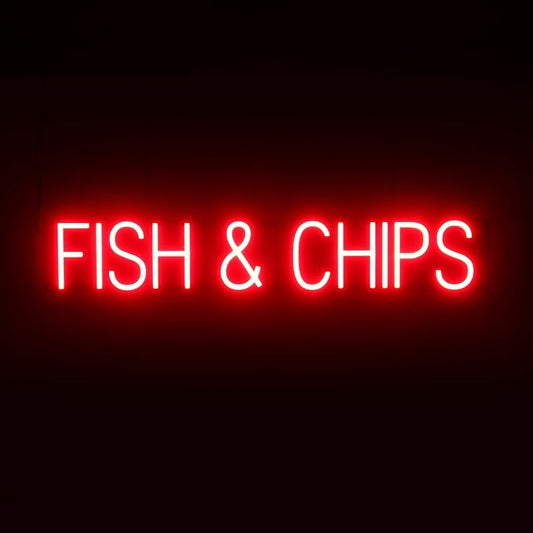 SpellBrite FISH & CHIPS Sign | Food-Related Sign with Neon Look, Red LED Light Source | 37.8" x 6.3"