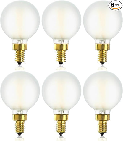 E12 LED Bulb Dimmable 4W Equal Warm White 2700K G16.5 Frosted Candelabra Bulb 40 watt for Chandeliers,Ceiling Fan,Pendant,Wall sconces AC120V 400LM CRI 95 Light Bulb 6Pack