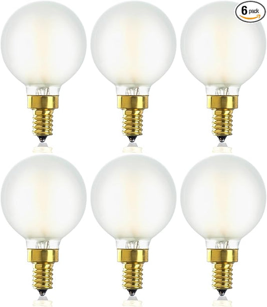 E12 LED Bulb Dimmable 4W Equal Warm White 2700K G16.5 Frosted Candelabra Bulb 40 watt for Chandeliers,Ceiling Fan,Pendant,Wall sconces AC120V 400LM CRI 95 Light Bulb 6Pack