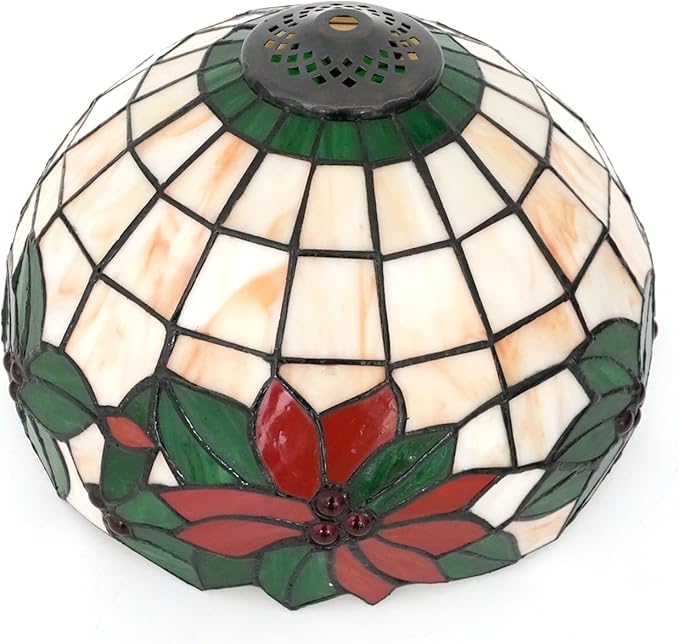 Tiffany Lamp Shade Replacement, 12 Inches Christmas Tree Red Flowers Stained Glass Vintage Handmade Cute Decor Ceiling Light Shade for Table Lamp Pendant Light
