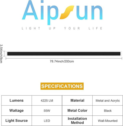 Aipsun 2 Packs Porch Wall Lights 55W 78.7 inch Long Strip Modern Outdoor Wall Light Fixture, Black Wall Mount Lighting Sconce Exterior Lights Wall Sconce 3000K for House Living Room Corridor