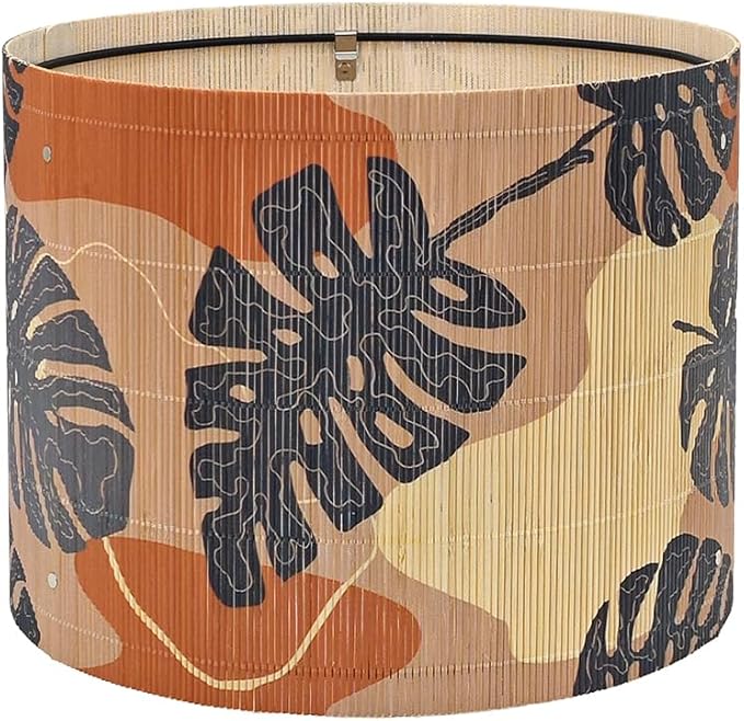 Bamboo Lampshade With Tropical Plants green floral Design, Suitable For Floor Lamps And Desk Lamps, Art deco, Rustic And Elegant, Groovy Unique(11.8 * 9Inch) (Monstera Leaf)