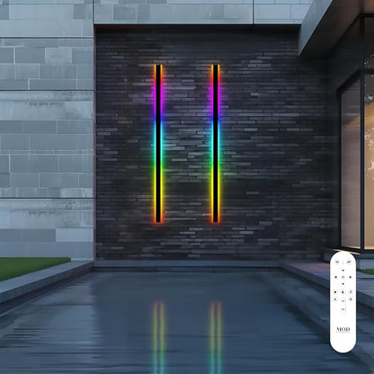𝗠𝗢𝗗 𝗟𝗜𝗚𝗛𝗧𝗜𝗡𝗚 Haylen RGB | Waterproof Outdoor Wall Lights, Dimmable with Remote, 7 Colors and 358 Light Effects, Long Wall Sconce, Modern Linear Exterior Light Fixture, 1-Pack (RGB | 67")
