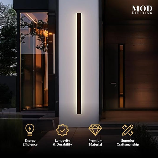𝗠𝗢𝗗 𝗟𝗜𝗚𝗛𝗧𝗜𝗡𝗚 Haylen | Waterproof Outdoor Wall Light, LED Dimmable with Remote 3000K-6000K, Long Outdoor Porch Lights, Wired Lighting Fixture, Patio Exterior Wall Sconce, 2-Pack (Black, 79")