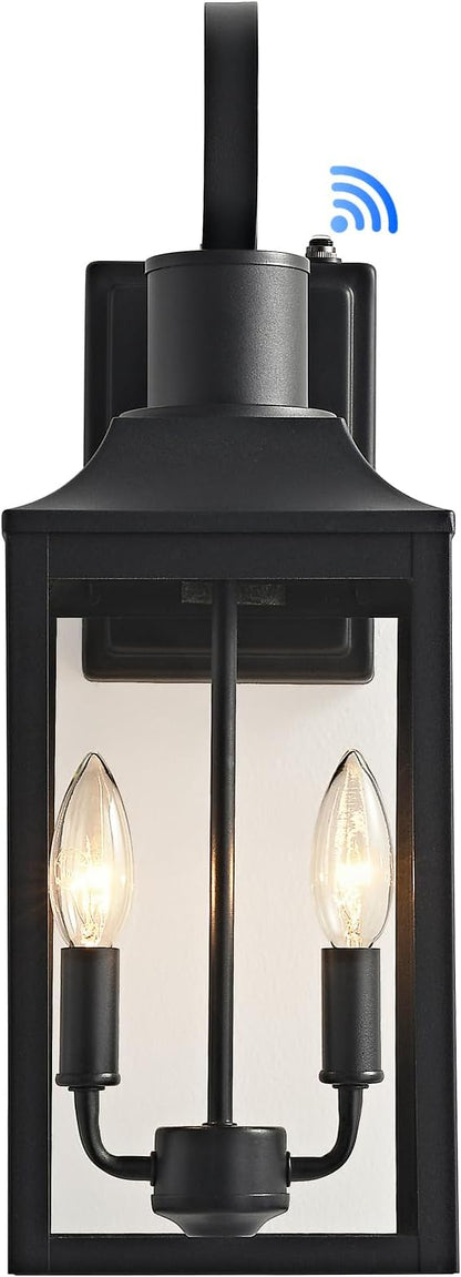 18.9" Black Dusk to Dawn Outdoor Lighting, 2-Light Industrial Porch Light with Clear Glass, Waterproof Farmhouse Outside Light Fixture Wall Mount for Porch, Patio, Garage (1 Pack)