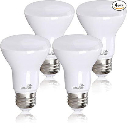 Bioluz LED 4 Pack BR20 LED Bulb 3000K Bright Soft White 6W=50W, 90 CRI, 540 Lumen, Dimmable LED Light Bulbs, Soft White Light Bulbs, Indoor/Outdoor Flood Light Bulbs, UL Listed & Title 20 Compliant