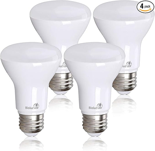 Bioluz LED 4 Pack BR20 LED Bulb 3000K Bright Soft White 6W=50W, 90 CRI, 540 Lumen, Dimmable LED Light Bulbs, Soft White Light Bulbs, Indoor/Outdoor Flood Light Bulbs, UL Listed & Title 20 Compliant