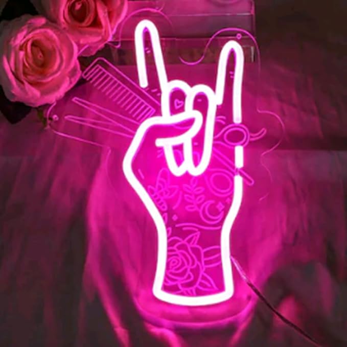 Stylish Hand Holding Scissors and Comb Peace Neon Sign, Hair studio Led, Beauty Shop Neon Decor, Salon Clipart Sign, Custom Business Sign Size:15x20inches