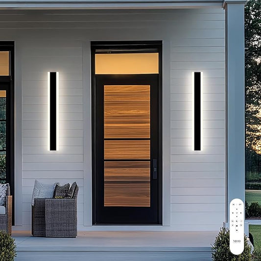 𝗠𝗢𝗗 𝗟𝗜𝗚𝗛𝗧𝗜𝗡𝗚 Haylen | Waterproof Outdoor Wall Light, LED Dimmable with Remote 3000K-6000K, Long Outdoor Porch Lights, Wired Lighting Fixture, Patio Exterior Wall Sconce, 1-Pack (Black, 24")