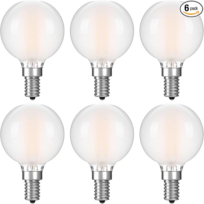 G16.5 LED Light Bulb 40w Equal 4W Type G Bulb,Dimmable Frosted E12 Globe Bulb,Round Candelabra Light Bulbs for Chandelier,Bathroom Vanity,Pendant,Warm White 2700K 400LM,Pack of 6