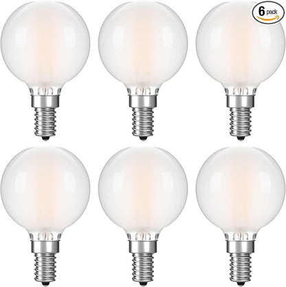 G16.5 LED Light Bulb 40w Equal 4W Type G Bulb,Dimmable Frosted E12 Globe Bulb,Round Candelabra Light Bulbs for Chandelier,Bathroom Vanity,Pendant,Warm White 2700K 400LM,Pack of 6