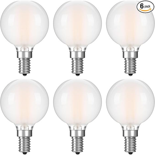 G16.5 LED Light Bulb 40w Equal 4W Type G Bulb,Dimmable Frosted E12 Globe Bulb,Round Candelabra Light Bulbs for Chandelier,Bathroom Vanity,Pendant,Warm White 2700K 400LM,Pack of 6