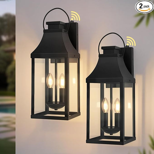 tewei Dusk to Dawn Outdoor Lighting Fixture, 20'' Large Porch Lights Outdoor Sconce Lights, 2-Light Black Exterior Lights for House Waterproof Outside Patio Lanterns for House Garage, 2-Pack