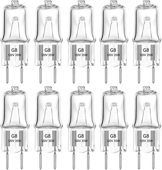 G8 Halogen Light Bulbs 35W 120V 2Pin Xenon Under Cabinet Puck Lighting Replacements 2700K Warm White(Pack of 10)