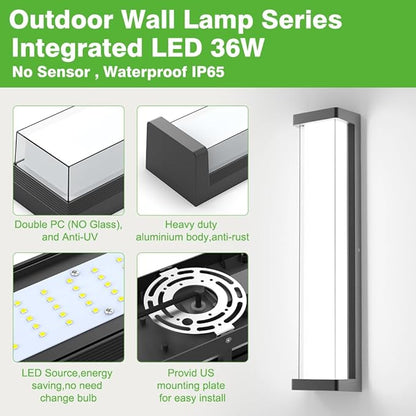 Sytmhoe 23.6in Outdoor Wall Lights 2Packs,10%-100% Dimming LED Modern Patio Wall Light Fixture, Black Exterior Sconce for Garage Courtyard Commercial House(6000K)