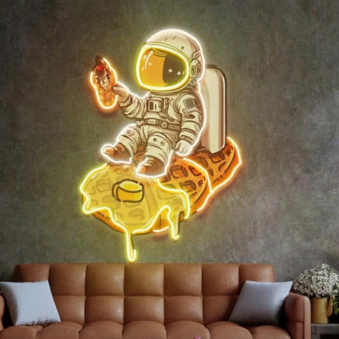 Astronaut On Waffle Neon Sign 20" Coffee Shop Décor