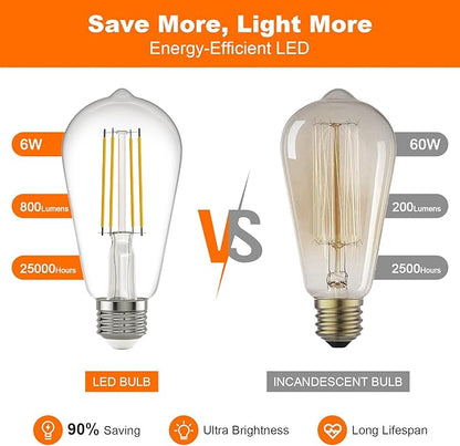 Kawaya E26 LED Edison Bulbs: 6W Equivalent 60 Watt Dimmable LED Light Bulbs - Vintage Warm Lights 2700k 800 Lumens High Brightness Filament Bulbs with 90+ CRI (12)