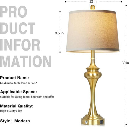 30 Inch Single Table Lamp for Bedside, 3-Way Touch Control Bedroom Table Lamp with USB A+C Ports, Tall Living Room Lamps for End Table, Modern Brass Lamps for Nightstand Desk Office, Gold