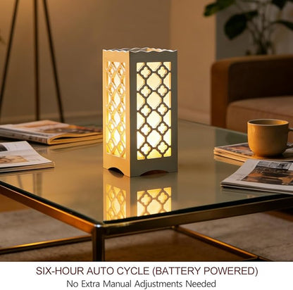 Bright Zeal 9" Tall LED Table Lamp with Flower Shaped Carving (Battery & USB Operated) - LED Desk Lamps Rechargeable with USB Charging Port - White Lamps Decorative Indoor Lights Lights