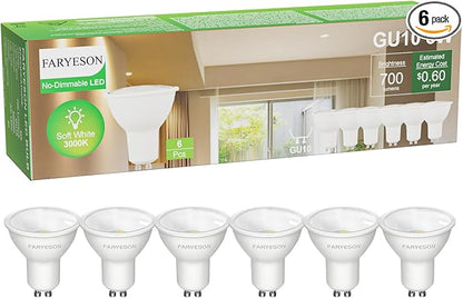 GU10 LED Light Bulbs - 5W Energy-Efficient, 700 Lumens Warm White (3000K), Non-Dimmable, 110° Flood Beam, Ideal Replacement for Halogen Bulb in Recessed & Track Lighting, 6-Pack