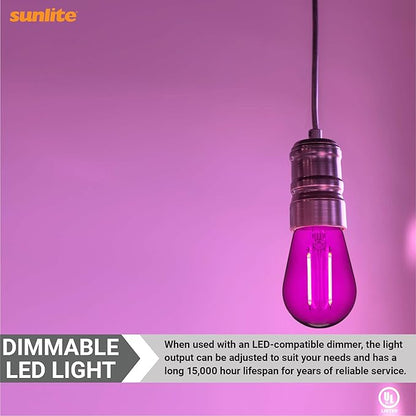 Sunlite LED S14 String Light Bulb, 2 Watts (25W Equivalent), Medium E26 Base, Party Decoration, Holiday Lighting, Transparent, Dimmable, UL Listed, Purple, 6 Count