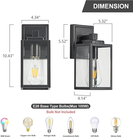 Refice 2-Pack Outdoor Wall Light Fixtures,Waterproof Outdoor Wall Lantern,Wall Mount Exterior Porch Lights, Anti-Rust Outside Lights for Patio, Garage, Doorway, Front Door, Black