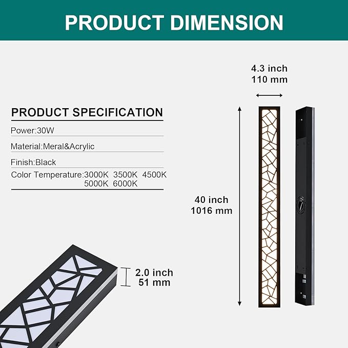 2 Pack Modern Outdoor Long Wall Lights Fixture,40 inch Outdoor LED Wall Sconce Light,Dimmable Outside Wall Led Linear Lights,Exterior Lighting Fixtures for Garage,Porch,Patio,Front Door