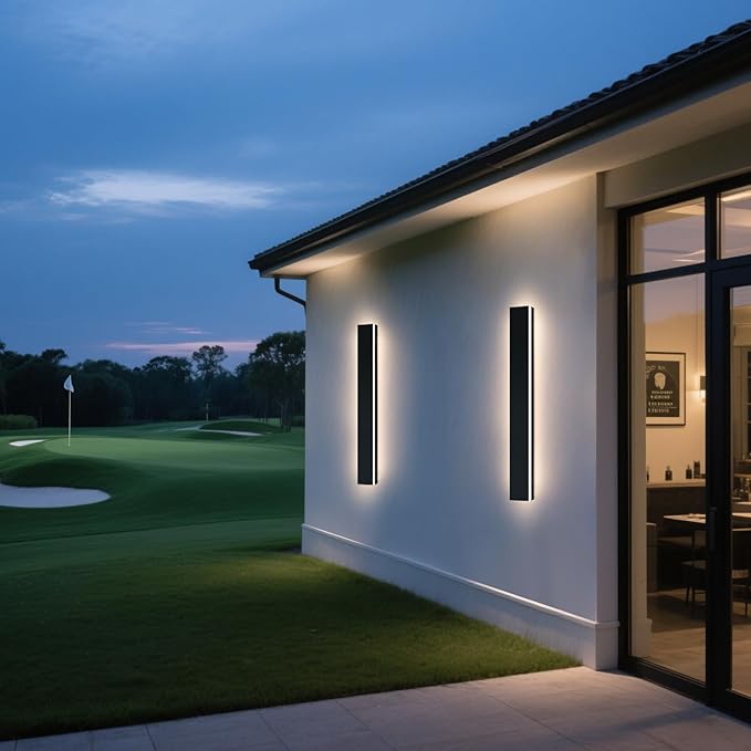 Upgrade Widened 2 Pack Long Outdoor Wall Lighting Fixture, 57inch Modern LED Wall Sconce, 3 Color 3000K/4500K/6000K, 50W, IP65 Waterproof, Black Exterior Light Fixture for Patio, Garden, Garage