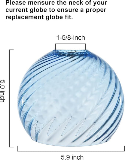 3-Pack Blue Ripple Glass Globe Cover for Ceiling Fixture Replacement, E26 Base 1-5/8 Inch Fitter, Globe Cover for Ceiling Wall Fixtures Lamp Posts or Streetlights