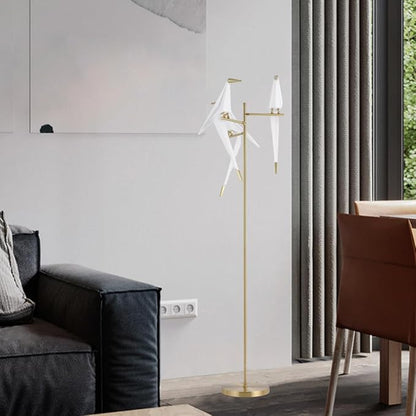 Modern Gold Floor Lamp Creative Crane Bird Standing Floor Lamp Tall Unique Lamps Metal Standing Light 3 Vivid Birds Shade Art Deco Floor Lamps for Living Room Bedroom - Warm Light