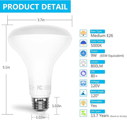 DAYBETTER BR30 LED Light Bulbs Indoor Flood Light, 6Pack 5000K Daylight White LED Bulb 65W Equivalent, Dimmable, E26 Base, 800LM, Recessed Can Bulb for Living Room Bedroom Dining Room Bathroom