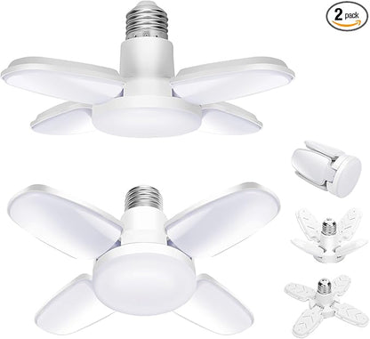 2Pack LED Garage Ceiling Lights, 4 Adjustable Panels, 5000Lumen, E26 6500K Daylight Shop Lights for Garage, Kitchen, Indoor, Attic