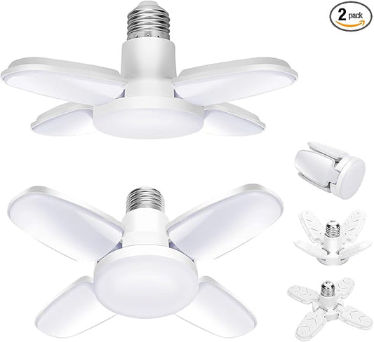 2Pack LED Garage Ceiling Lights, 4 Adjustable Panels, 5000Lumen, E26 6500K Daylight Shop Lights for Garage, Kitchen, Indoor, Attic