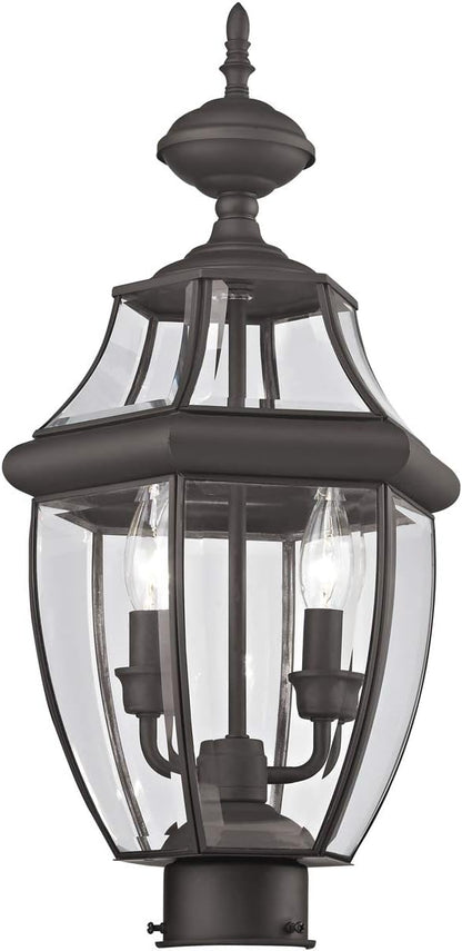 Livex Lighting 2254-07 Monterey 2 Light Outdoor Bronze Finish Solid Brass Post Head with Clear Beveled Glass