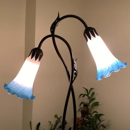 Bieye L10853 Lily Flower Blown Glass Accent Table Lamp for Living Room Bedroom Decoration (2-Light, Blue)