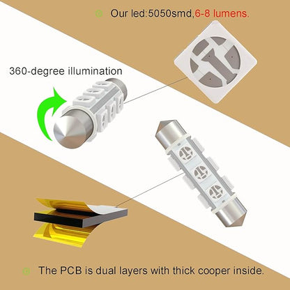 360 deg 44mm DC 12V 569 578 Festoon LED Car Bulb Red, 212-2 LED Bulbs for Automotive Interior Door Cargo Lights Non Polarity(Pack 12)